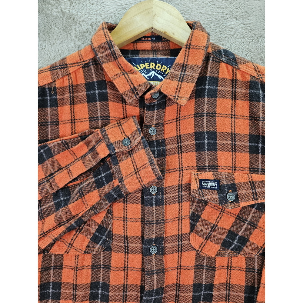 Superdry Men's Rookie Ridge Shirt Broken Twill Orange Size M Flannel Shirt